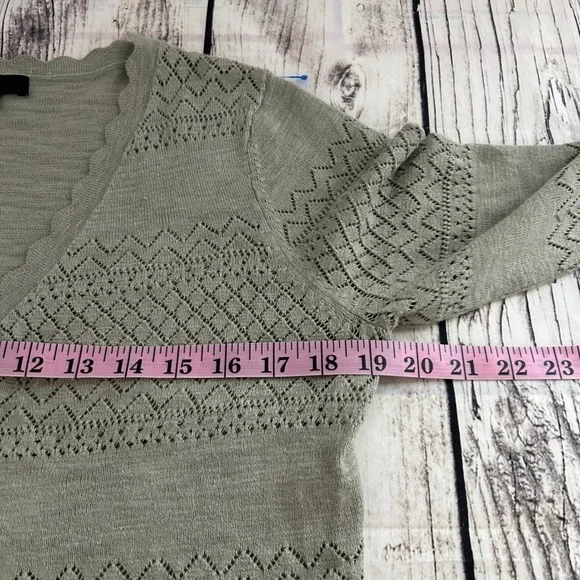Frye Sage Green Pointelle Scalloped Cotton Cardigan Sweater Womens S Cottagecore - Picture 6 of 8